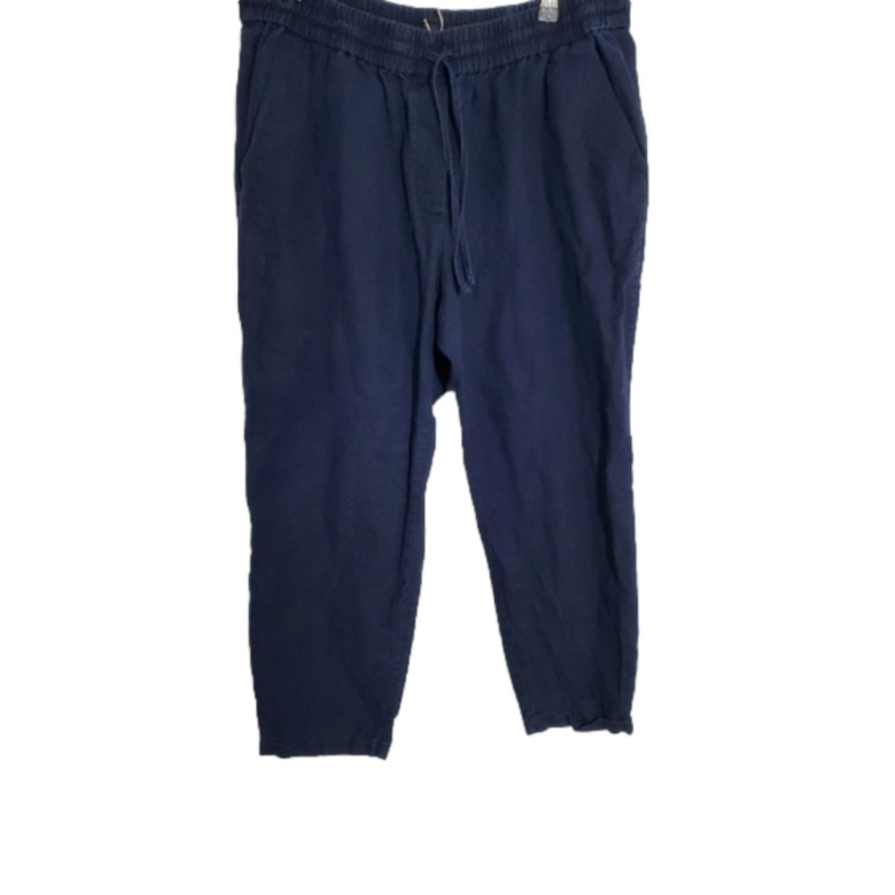 Navy Ankle-Length Drawstring Casual Pants